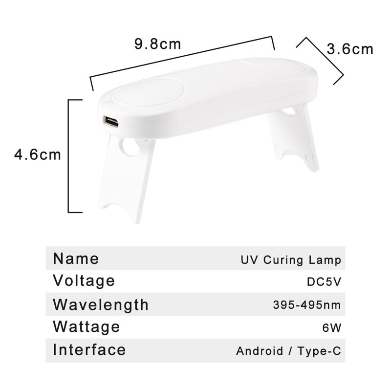 Luces LED de curado de GEL ultravioleta, lámpara de curado UV plegable DC5V con interfaz Android tipo C para pantalla de teléfono