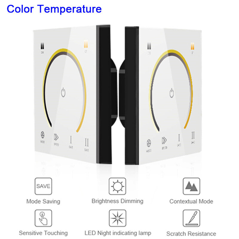 New 86 Touch Panel Switch DC12-24V Controller Light Dimmer Switch single color/CT/RGB/RGBW LED Strip Tempered Glass Wall Switch