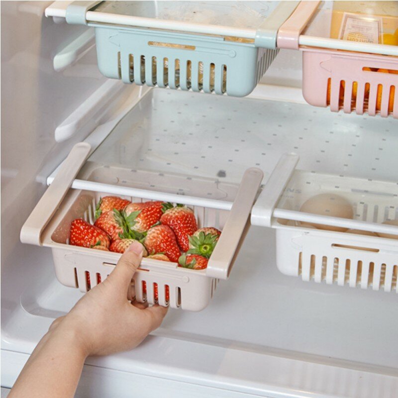 Ajustável stretchable geladeira organizador gaveta cesta geladeira pull-out gavetas espaçador fresco camada rack de armazenamento