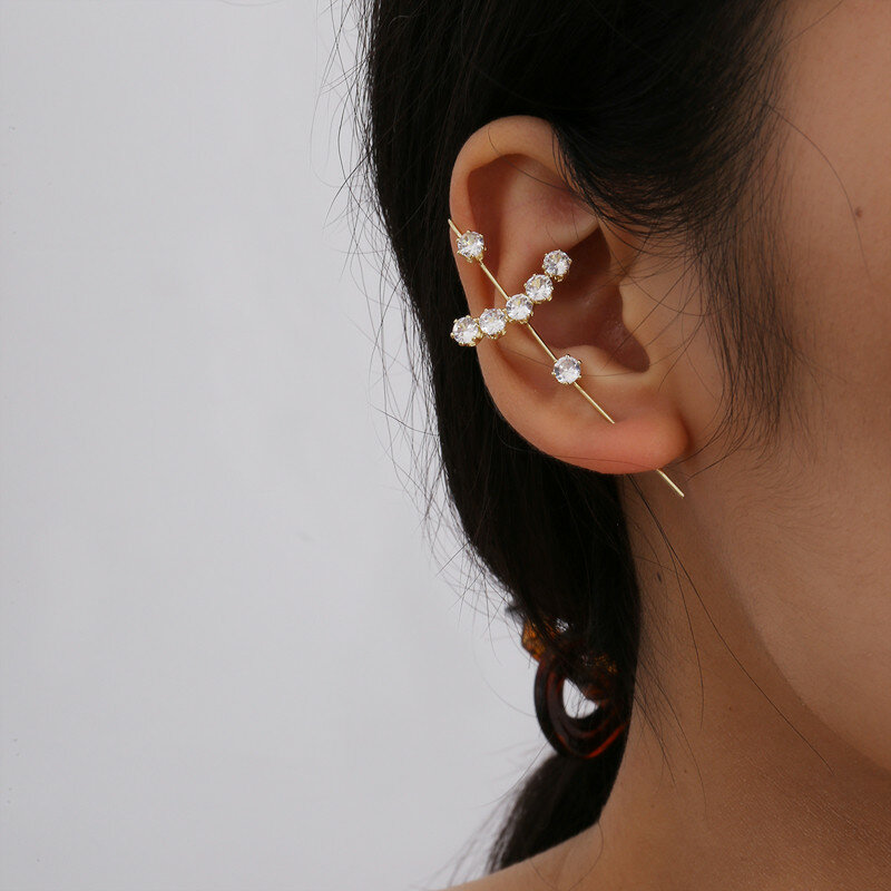 AOMU Punk Zircon Rhinestone Metal Ear Bone Stud Earrings for Women Slash Surrounding Auricle Earrings Multiple Ways to Wear