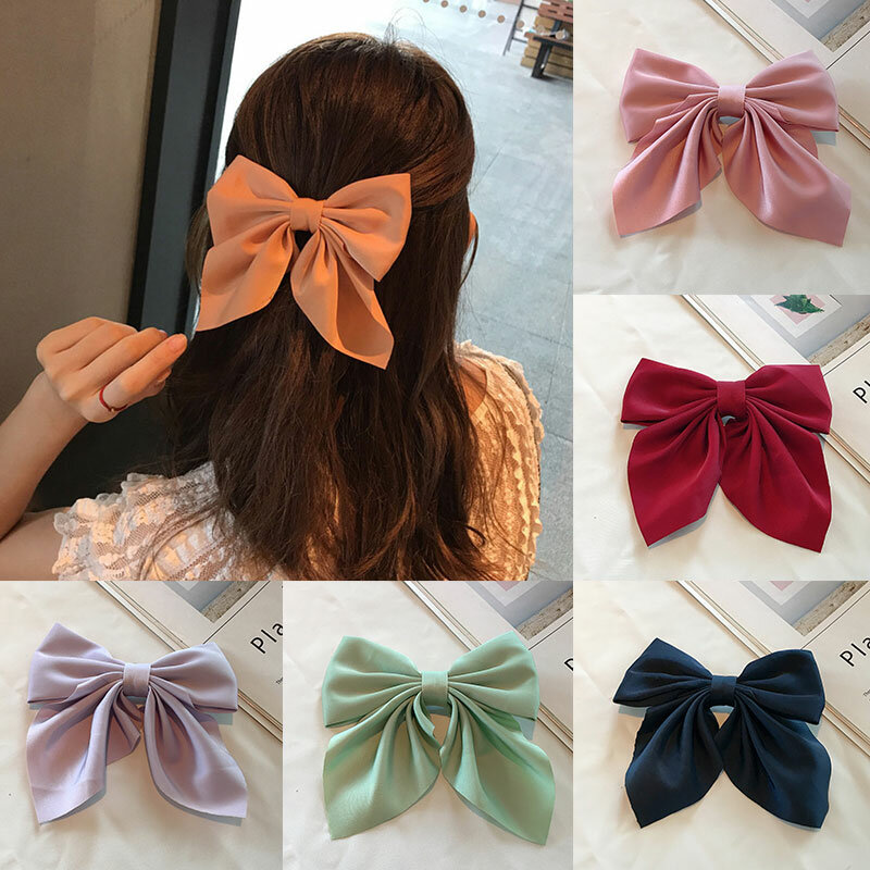 2021 novo 1pc grampo de cabelo feminino pino arco-nó clipes japonês cor sólida acessórios de cabelo cetim borboleta hairpins headwear