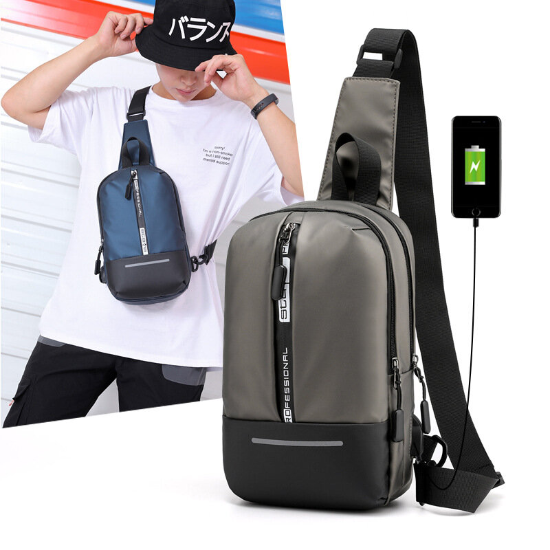 Повседневная мужская нагрудная Сумка-слинг с USB-зарядкой, уличная дорожная сумка для поездок, водонепроницаемые Легкие нейлоновые мужские ...