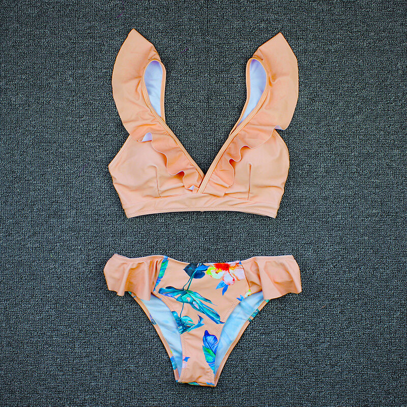Bikini Sexy 2020 nuova stampa costumi da bagno floreali donna allacciata Bikini a vita bassa Set Push Up costume da bagno brasiliano costume da bagno con volant L