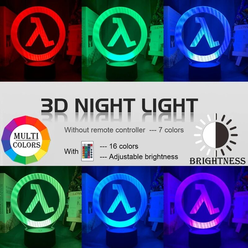 Lámpara de noche con logotipo de Half Life para decoración de sala de juegos, lámpara de noche para regalo para él