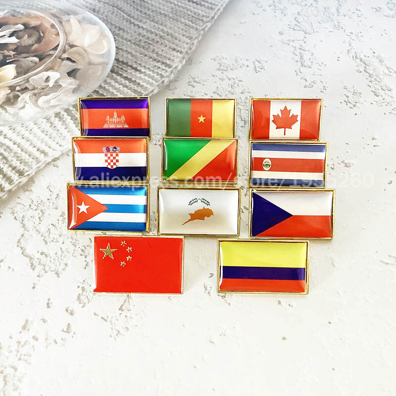 العلم الوطني دبوس معدني طيه صدر السترة مربع شارة دبوس تحمل علم في جميع أنحاء العالم كمبوديا كندا الصين كولومبيا كرواتيا كوبا قبرص الكونغو