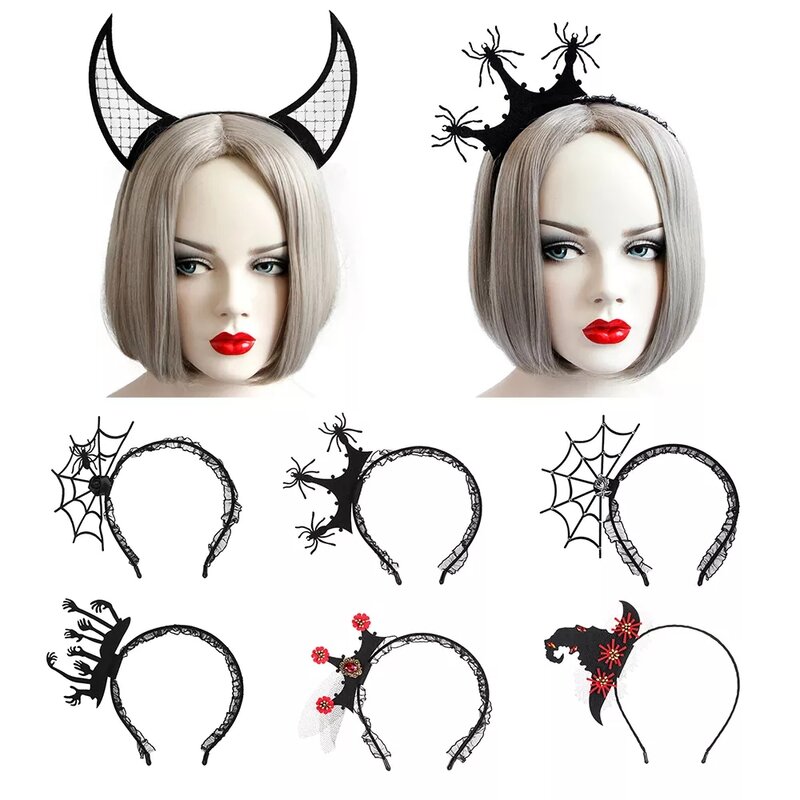 Halloween Headband Devil Fork Hairpin Ghost Hand Wings Horns Spider Web Headwear Felt Hair Band Party Hair Accessories