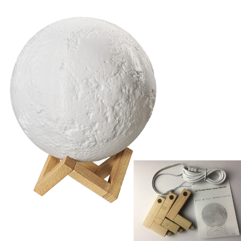 Rechargeable Moon Lamp 2 Color Change 3D Light Touch Switch 3D Print Lamp Moon Bedroom Bookcase Night Light Creative Gifts