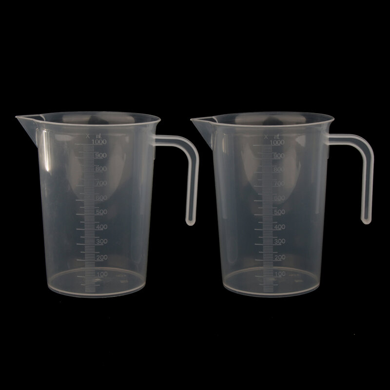 2 шт. лабораторная кухонная прозрачная пластиковая мерная чашка градуированная 1000 мл пищевого класса