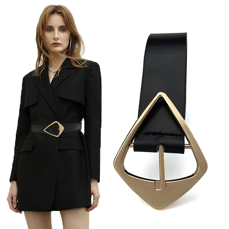 تصميم الأزياء أحزمة جلدية حقيقية للنساء واسعة مشد حزام الخصر مشبك الذهب الإناث حزام أسود مع فستان الجينز