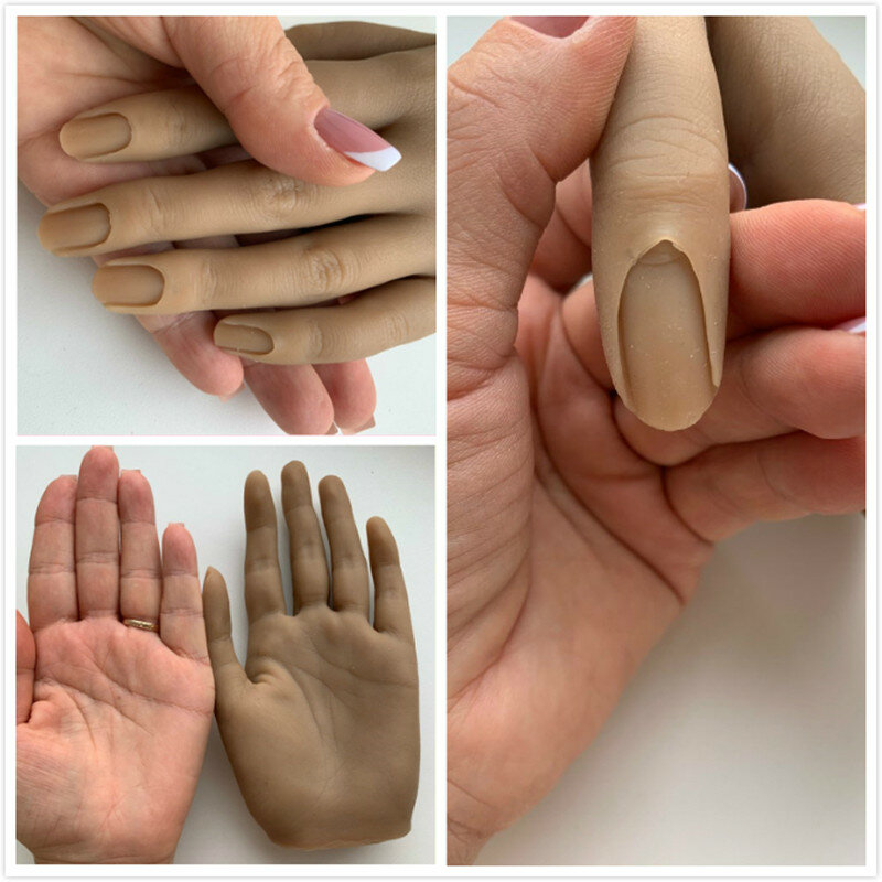 Wysokie sztuczne z silikonu Model dłoni do ćwiczeń Nail Art 3D manekin dla dorosłych z elastycznym wyświetlaczem regulacji palca z dziurką