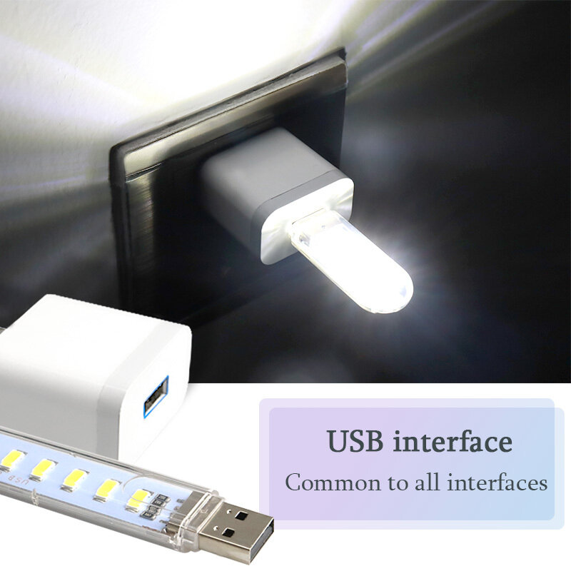 Lámpara de lectura LED con USB, linterna de 5V para libros, portátil, 3 LED, 8 LED, luces nocturnas, Mini lámpara de disco en U