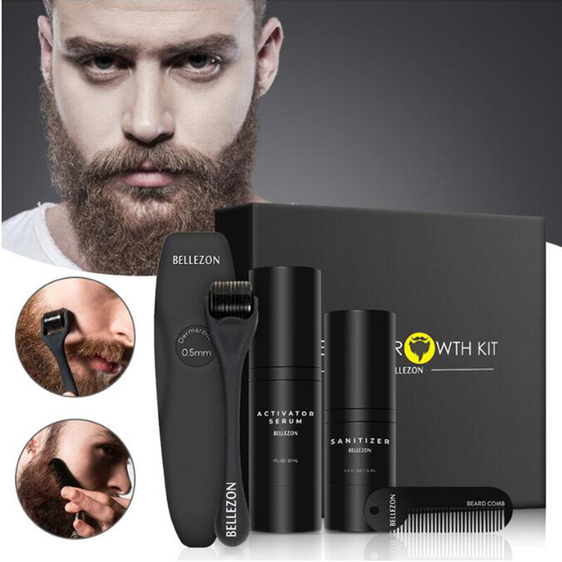 4ชิ้น/เซ็ตBeard Growth Kit Men 'S Hair Growth EnhancerชุดBeard Growth Essentitalน้ำมันเคราCareชุดที่ดีที่สุดของขวัญสำหรับชาย