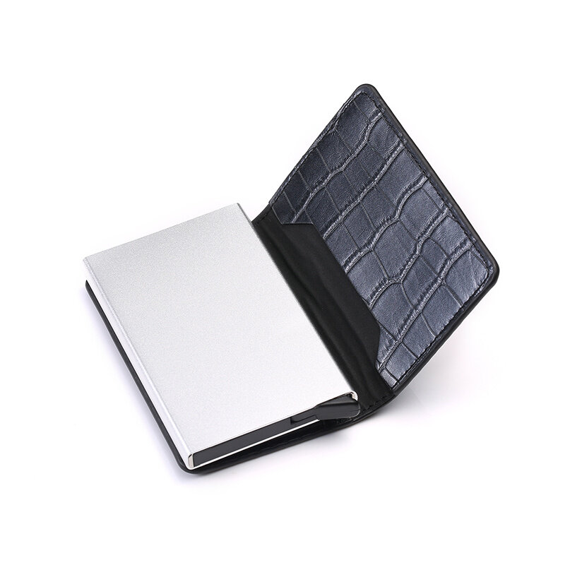 ZOVYVOL Custom Made aluminiowy metalowy portfel etui na karty kredytowe automatyczne PU skórzane zabezpieczenie przed kradzieżą Rfid blokowanie portfel etui na paszport