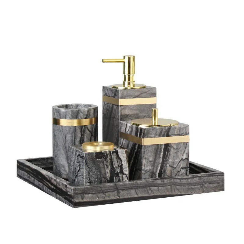 Bathroom Accessories Set Marble Soap Dispenser Toothbrush Holder & Gargle Cups Soap Dishes Tray Lavatory Set Wedding Gifts
