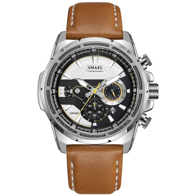 SMAEL – montre à Quartz avec bracelet en cuir pour homme, accessoire de sport militaire, affichage LED, à la mode