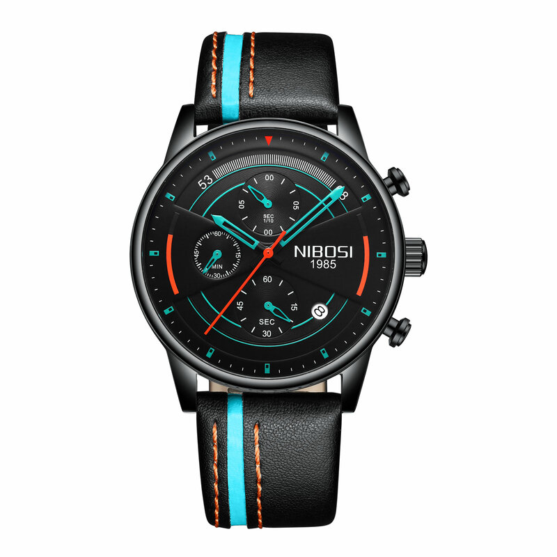 NIBOSI-Reloj de pulsera deportivo para hombre, cronógrafo de cuarzo, seis indicadores, luminoso, resistente al agua, con calendario, a la moda, nuevo, 2021