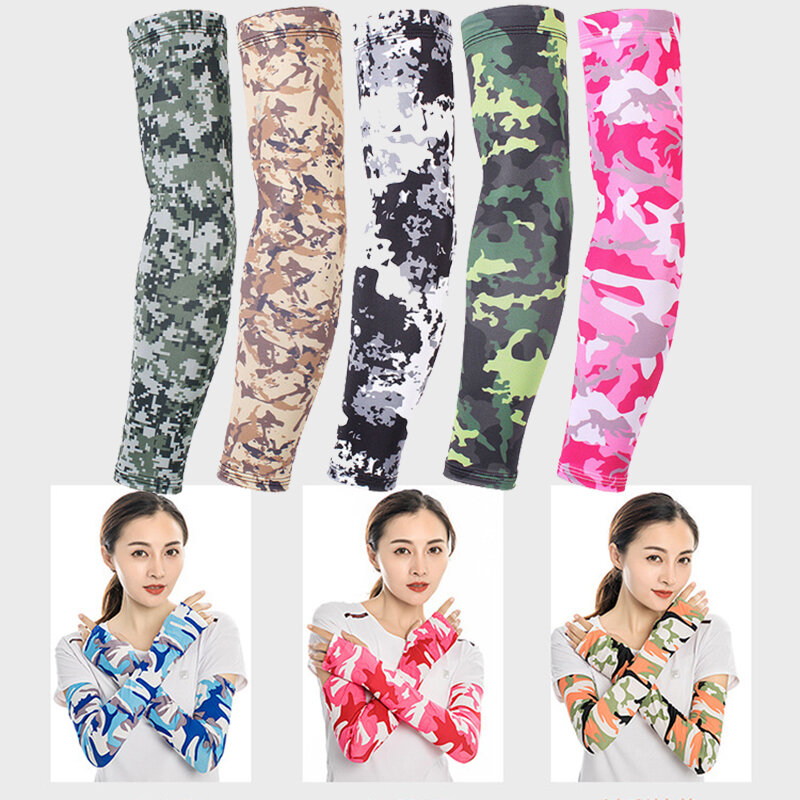 1Pair Milk Ice Silk Sleeves Anti UV Riding Fishing Sports Cold Summer Arm  Sleeve Gloves Portector Cover Camouflage Printed