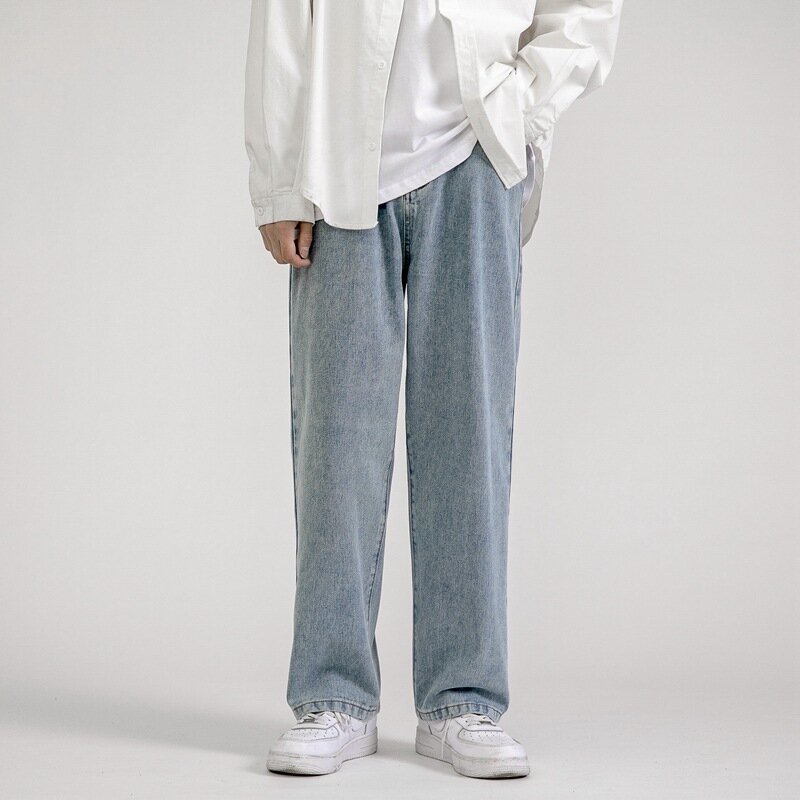 Celana Jeans Pria Mode Longgar Lurus Baru Kasual Lebar Kaki Celana Koboi Pria Streetwear Korea Hip Hop Celana Panjang 5 Warna