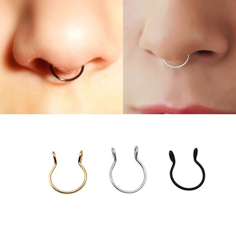1pc Medical Steel Titanium Steel  Sexy Open U Shape Semicircle Ear Clip Nasal Clip Nose Ring Nose Stud Piercing Jewelry