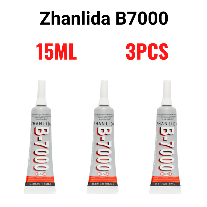 Zhanlida b7000 15ml 3 pces pacote contato claro adesivo reparação cola com precisão aplicador ponta