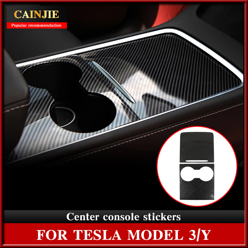 Model Y Stiker Konsol Tengah untuk Tesla Model 3 2022 Aksesori Serat Karbon ABS Patch Model Tiga 2021-2017 Tahun