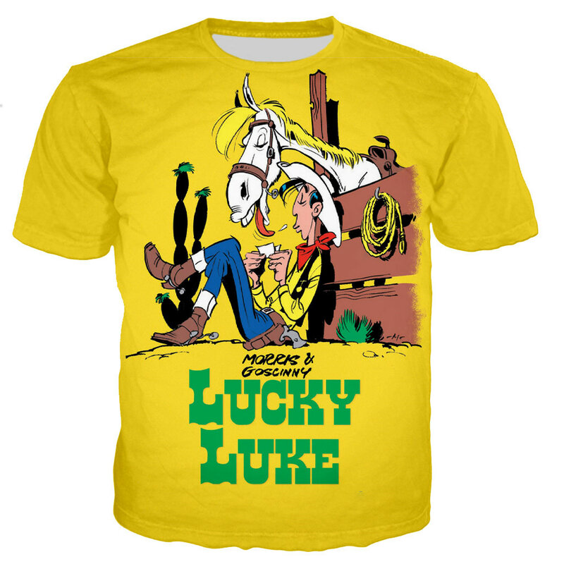 T-shirt Gambar Cetak Anime 3D Atasan Kasual Anak Laki-laki Perempuan Musim Panas Atasan Gaya Hip Hop Jalan Menyenangkan Karakter Kartun Lucky Luke 2021
