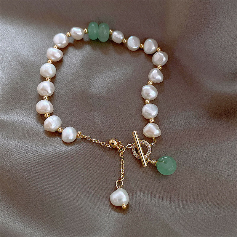 Pulsera clásica con colgante de perlas y piedras naturales para mujer, brazalete de la suerte, regalo de aniversario, joyería de lujo