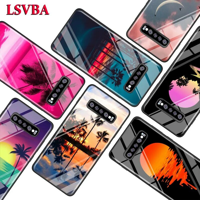 Palm trees Summer beach for Samsung Galaxy Note 10 9 8 Pro S10e S10 5G S9 S8 S7 Plus Super Bright Glossy Phone Case Cover
