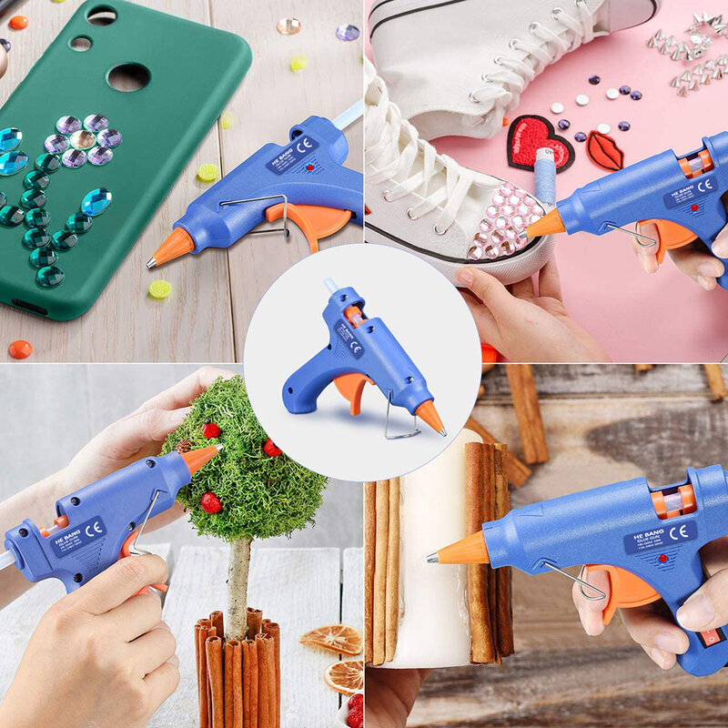 HEBANG 20W Mini Hot Melt Glue Gun 30pcs Glue Sticks Anti-hot cover for DIY Small Craft Projects Home Quick Repairs Blue