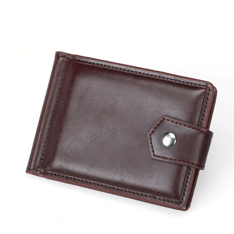 Mini carteira de couro com fecho, bolsa fina para cartões de crédito e documentos