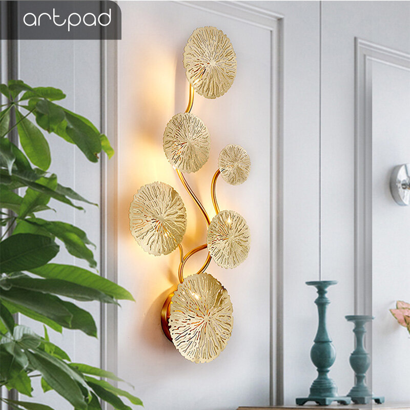 Винтажная медная настенная лампа с золотыми листьями, комнатные бра для спальни, домашний декоративный настенный светильник с цоколем G4