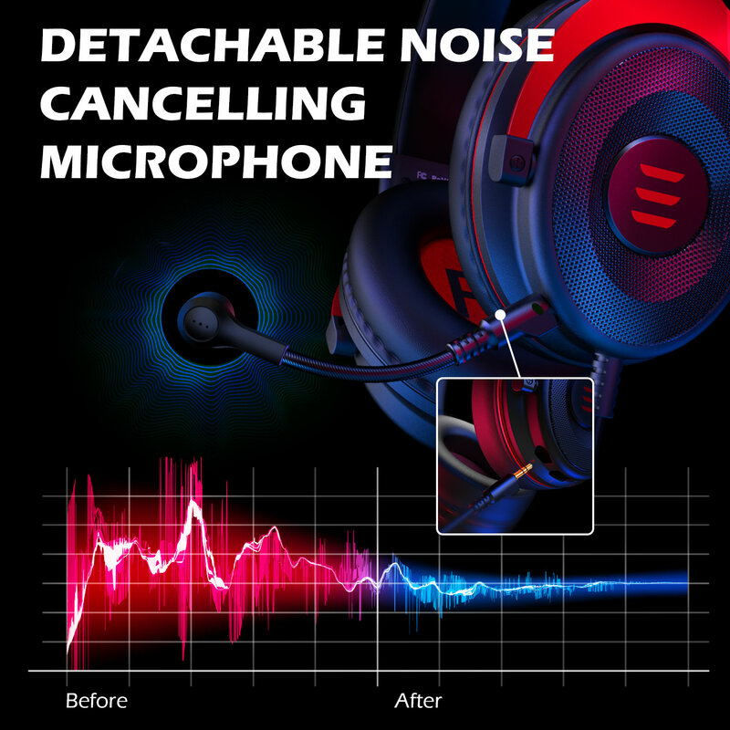 EKSA-auriculares con cable para videojuegos, audífonos por encima de la oreja de 3,5mm con micrófono de cancelación de ruido para PC/Xbox/PS4, un controlador