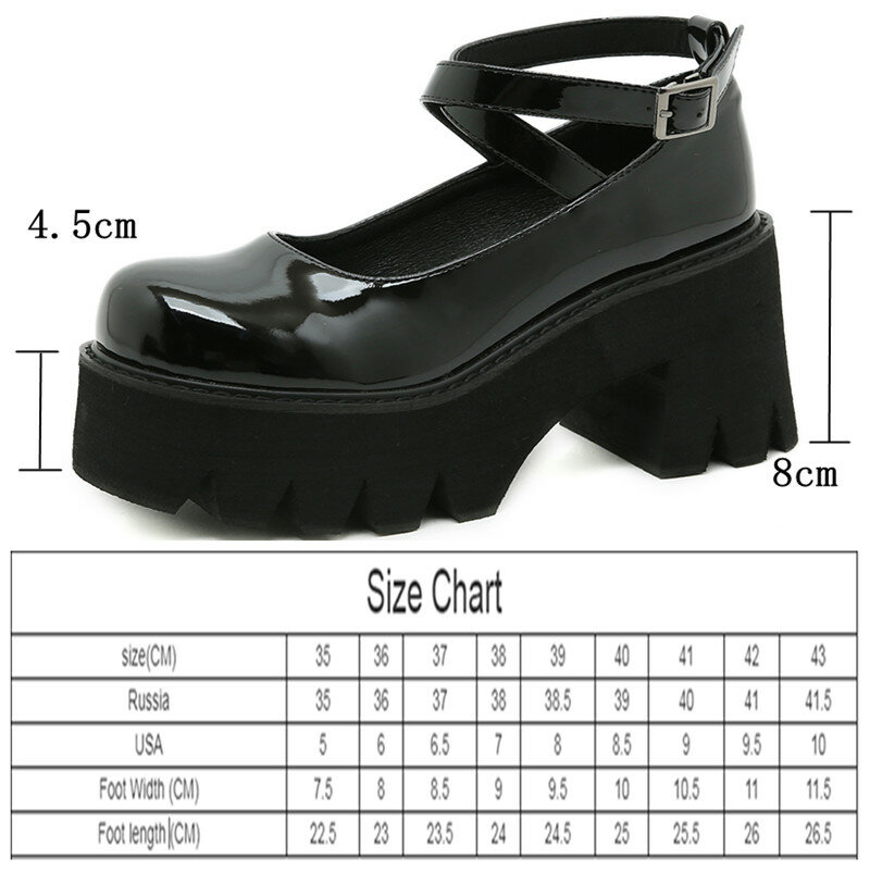 Mary Jane-zapatos de tacón alto con plataforma para mujer, calzado de charol japonés, para estudiantes, talla grande 41 42
