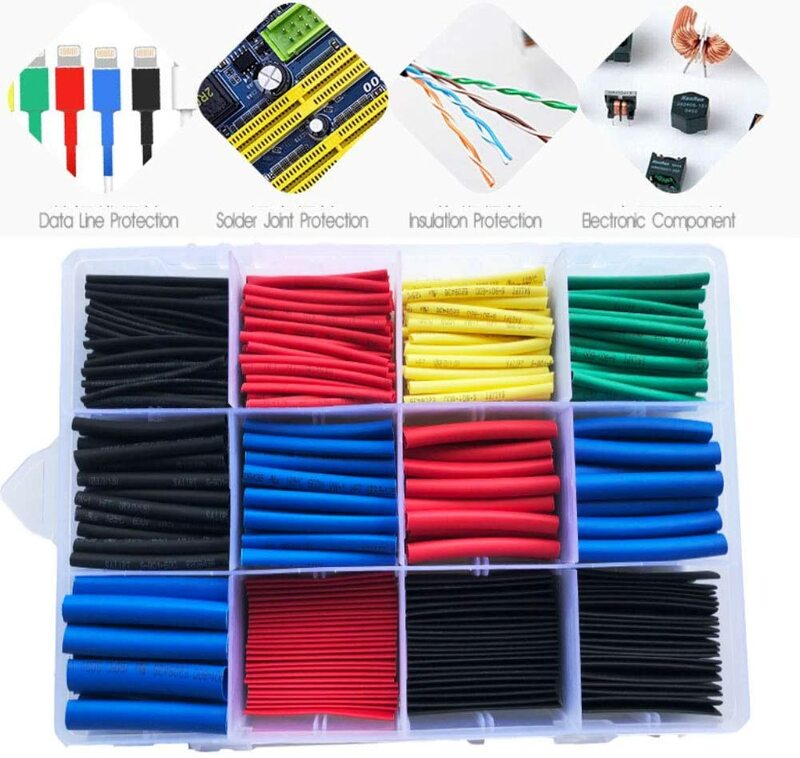 Salipt Heat Shrink Tubing 5 Colors 12 Sizes 800 Pcs Assortment Kit (800Pcs)