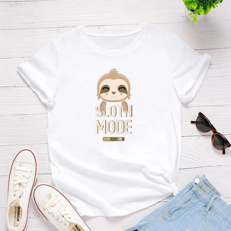 Sloth Modus Print Frauen T Shirt Kurzarm O Neck Lose Frauen T-shirt Damen T Shirt Tops Kleidung Camisetas Mujer