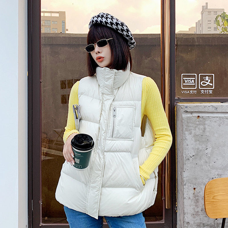 Donna 2021 inverno moda solido caldo giacche senza maniche donna bianco anatra piumino Gilet da donna colletto Gilet Gilet Q784