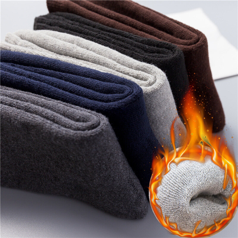 Calcetines gruesos de algodón para hombre, medias gruesas de alta calidad, cálidas, para negocios, de Color sólido, para invierno, 5 pares