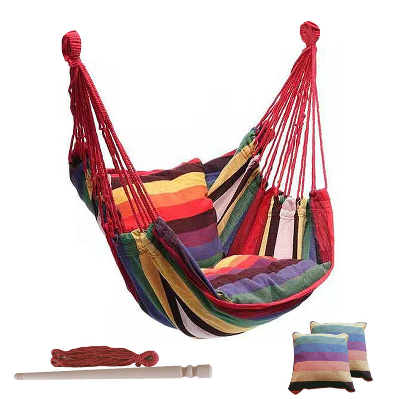 Portable Hanging Rope Hammock  Lazy Canvas Bed Travel Camping  Hammock Chair Relax Hanging Swing Chair for Indoor/Outdoor 