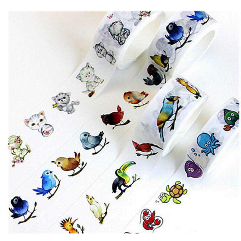Милая декоративная лента Washi для скрапбукинга с животными, птицами, мультяшная Маскировочная наклейка для творчества, студенческий подарок...