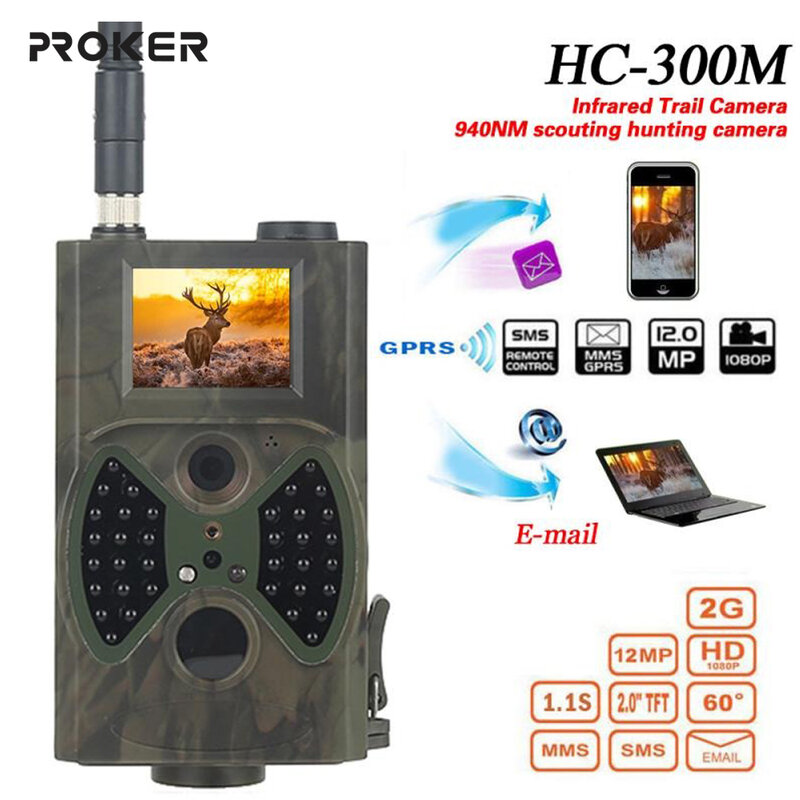 PROKER-Cámara de rastreo para caza HC300M, videocámara de caza HC-300M, Full HD, 12MP, 1080P, vídeo nocturno, MMS, GPRS, cazador de exploración, nuevo
