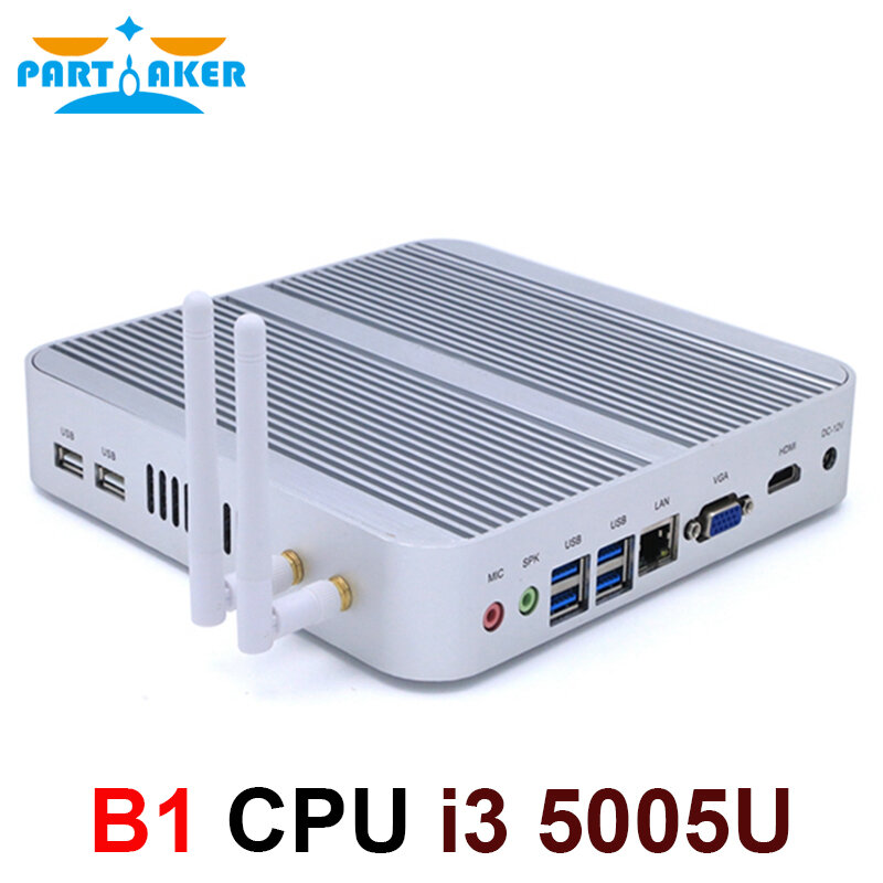Partaker-Mini PC B1 Intel Core i3 5005U, Ordenador de oficina, 4K, 300M, WiFi, HDMI, VGA, 6 x USB, Gigabit, Ethernet, Windows 10, Linux, HTPC