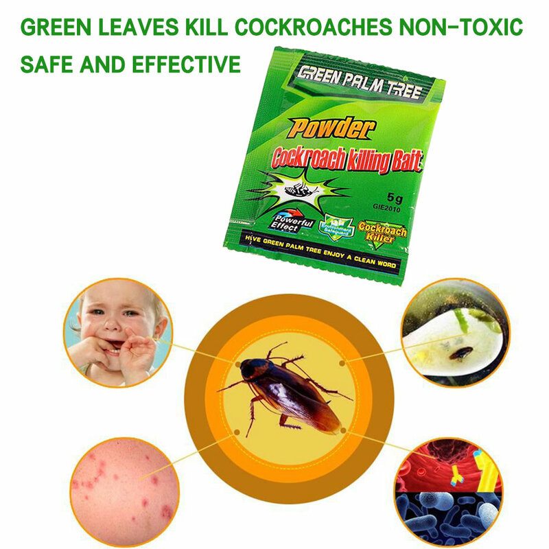 10 упаковок с изображением зеленых листьев и порошок для тараканов средство от тараканов приманка для наживки ловушка для борьбы с вредител...