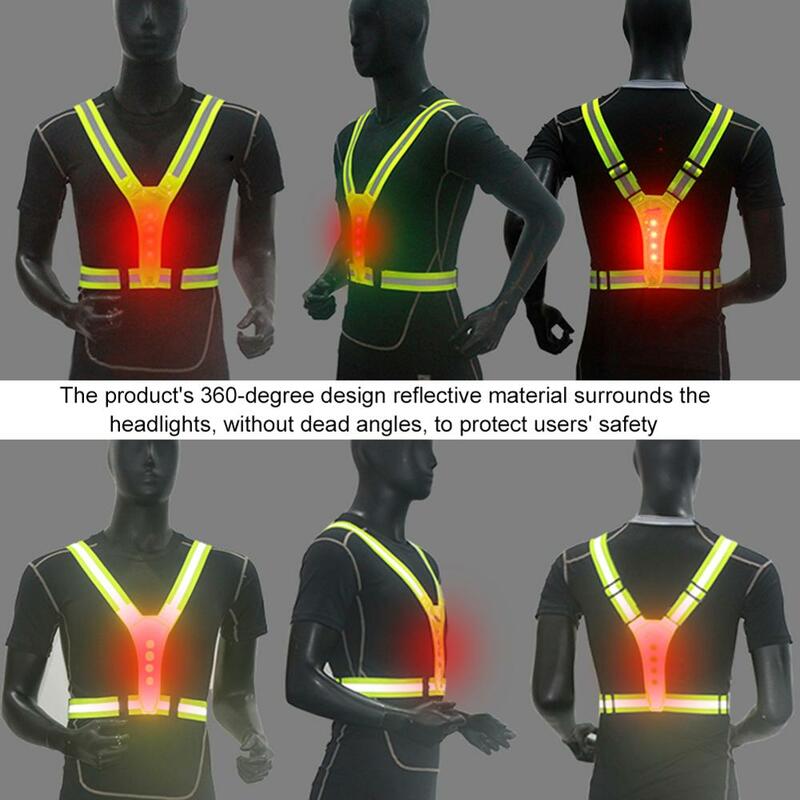 탄성 LED 사이클링 조끼 조정 가능한 가시성 반사 조끼 기어 줄무늬 야간 스포츠 안전 사이클링 반사 벨트 승마
