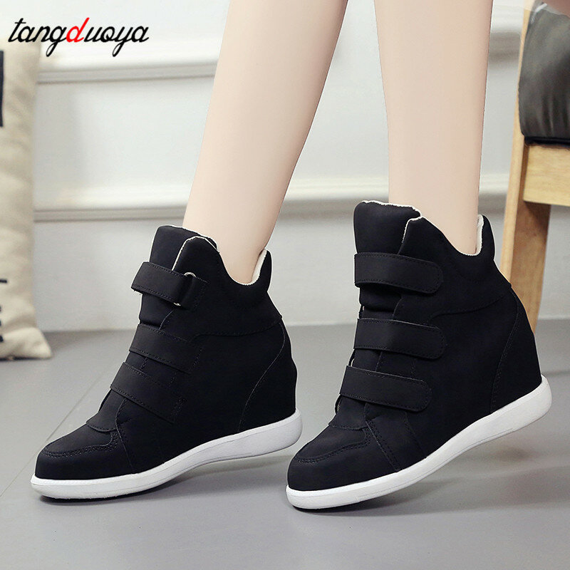 Fashion Platform Shoes Woman Ankle Boots Hidden Wedges Comfort Sneakers Female Flock Casual Shoes Chaussure Femme 2019 women
