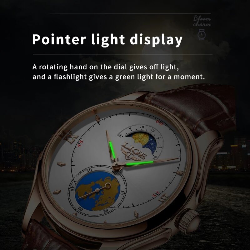 Часы наручные LIGE мужские с кожаным ремешком, брендовые Роскошные спортивные водонепроницаемые кварцевые с коробкой, 2022