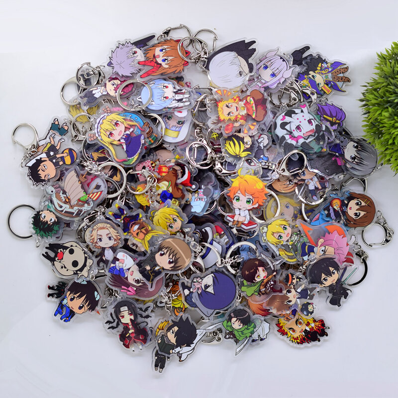 Porte-clés en acrylique, 100 pièces/lot, des centaines de Styles, Anime, haute qualité, pendentif Chibi, accessoires