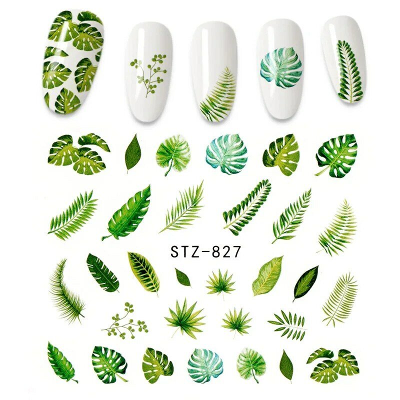 I nuovi adesivi per unghie adesivo per albero di foglie di fiori per unghie verde semplice estate Nail art adesivi per unghie fai da te cursori per unghie