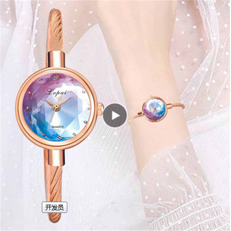 Lvpai-reloj pequeño de oro rosa para mujer, pulsera con superficie de cristal geométrica, relojes de vestir