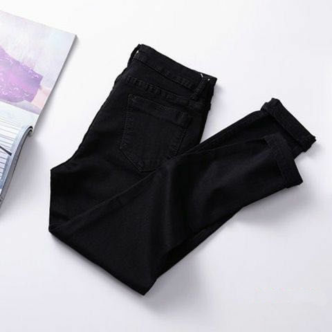 Pantalones vaqueros elásticos para mujer, jeans ajustados de cintura alta, ropa de calle