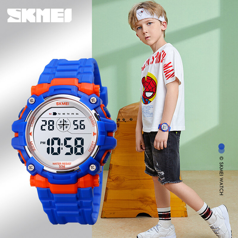 SKMEI Молодежные часы для мальчиков и девочек спортивные цифровые часы для молодых детей светодиодный водонепроницаемый детский будильник ч...